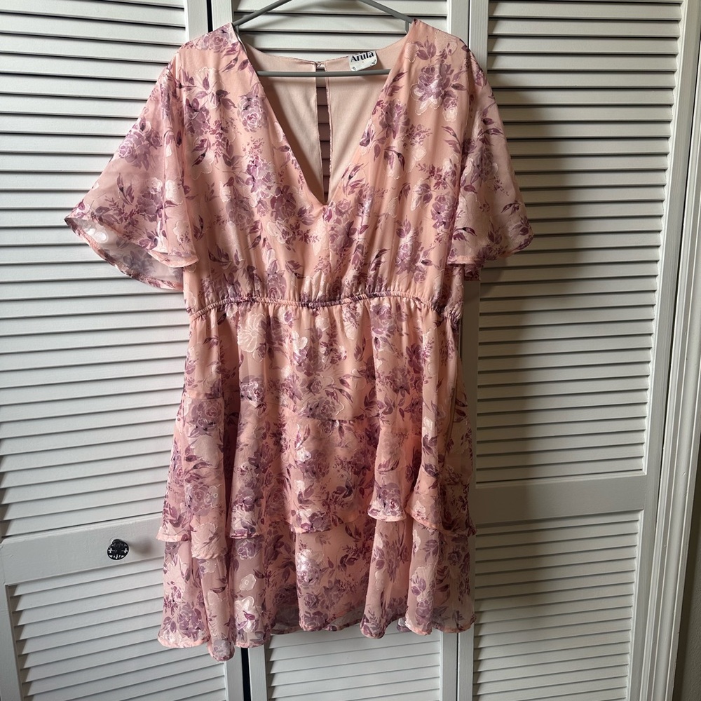 Arula Blush and Plum Floral Dress with pockets !